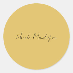 Modern Elegant Plain Simple Gold Color Calligraphy Classic Round Sticker