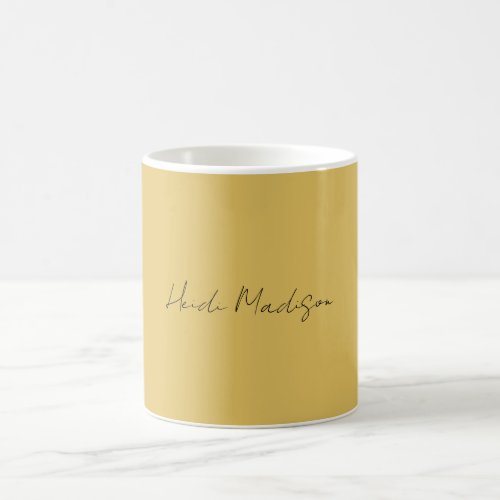 Modern Elegant Plain Simple Gold Color Calligraphy Coffee Mug