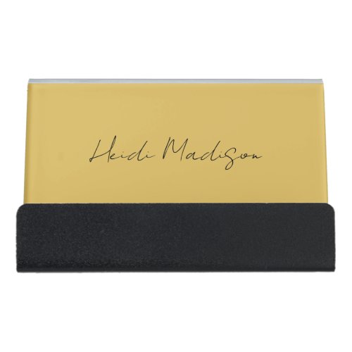 Modern Elegant Plain Simple Gold Color Calligraphy Desk Business Card Holder
