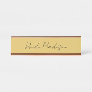 Modern Elegant Plain Simple Gold Color Calligraphy Desk Name Plate