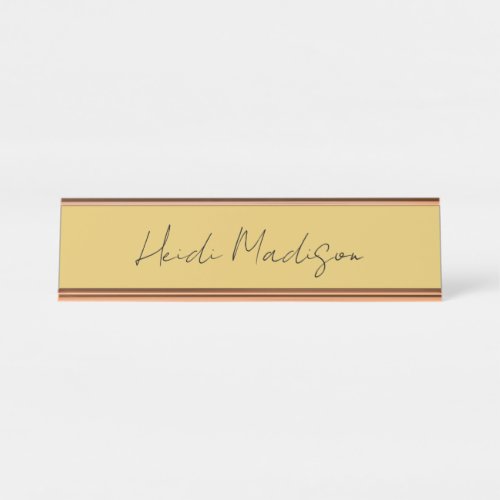 Modern Elegant Plain Simple Gold Color Calligraphy Desk Name Plate