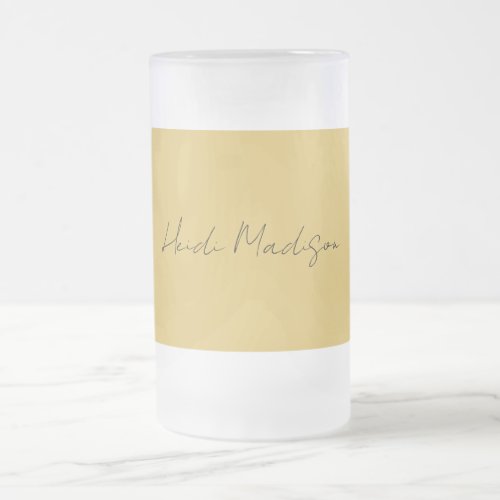 Modern Elegant Plain Simple Gold Color Calligraphy Frosted Glass Beer Mug
