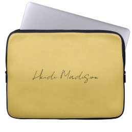 Modern Elegant Plain Simple Gold Color Calligraphy Laptop Sleeve