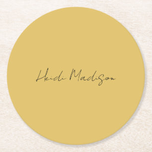Modern Elegant Plain Simple Gold Color Calligraphy Round Paper Coaster