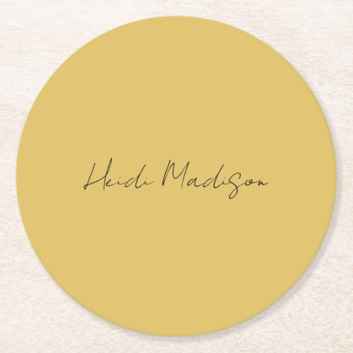 Modern Elegant Plain Simple Gold Color Calligraphy Round Paper Coaster
