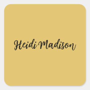 Modern Elegant Plain Simple Gold Color Calligraphy Square Sticker