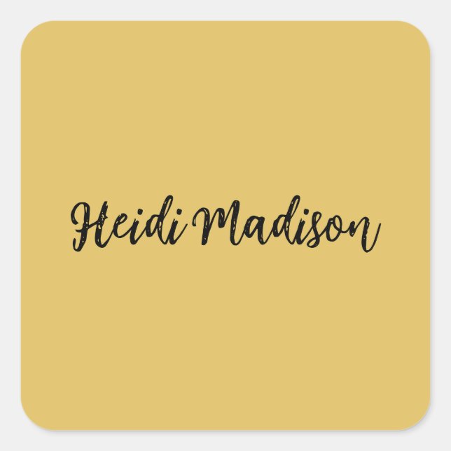 Modern Elegant Plain Simple Gold Color Calligraphy Square Sticker (Front)