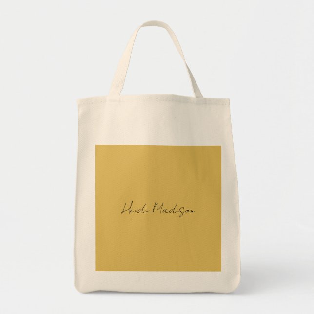 Modern Elegant Plain Simple Gold Color Calligraphy Tote Bag (Front)