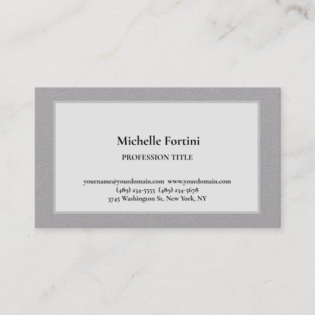 Modern Elegant Plain Simple Minimalist Grey Business Card (Front)