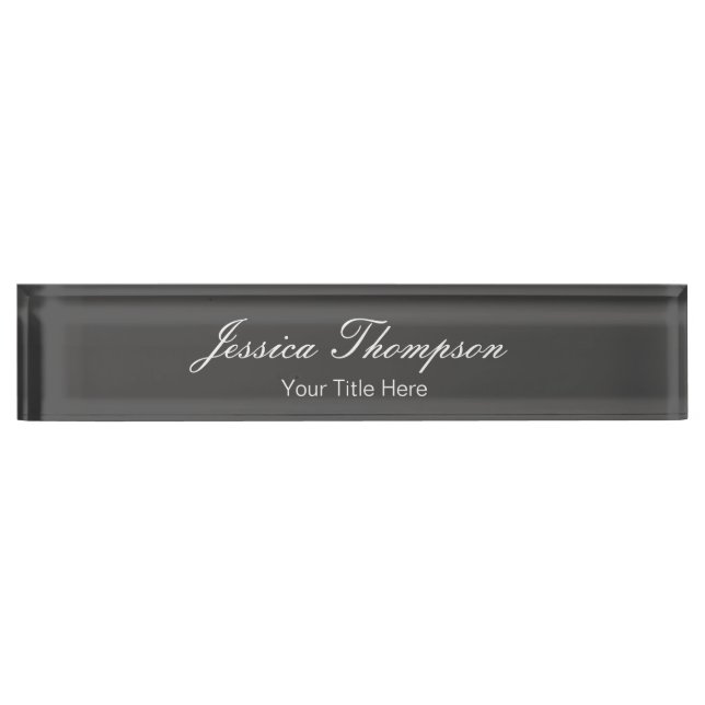 Modern Elegant Plain Simple Professional Grey Desk Name Plate (Front)