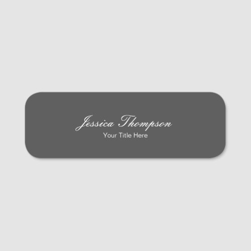 Modern Elegant Plain Simple Professional Grey Name Tag