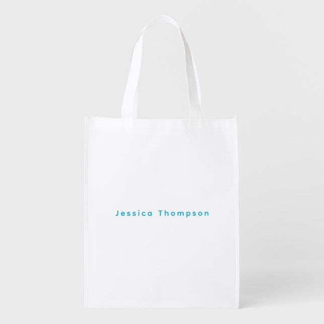 Modern Elegant Plain Simple Professional Name Grocery Bag (Front)