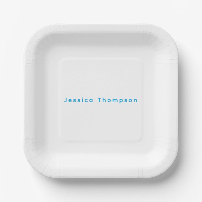 Modern Elegant Plain Simple Professional Name Paper Plates (Front)