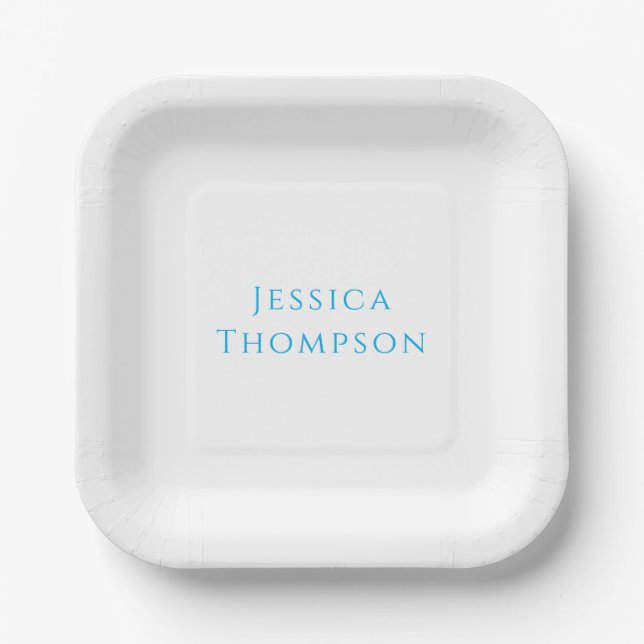 Modern Elegant Plain Simple Professional Name Paper Plates (Front)