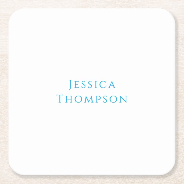 Modern Elegant Plain Simple Professional Name Square Paper Coaster (Front)