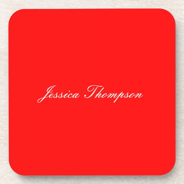Modern Elegant Plain Simple Professional Red Beverage Coaster (Front)