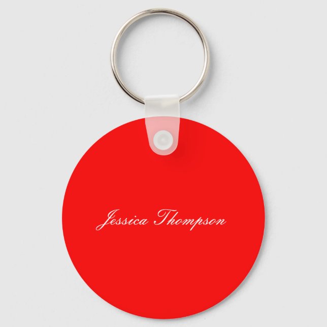 Modern Elegant Plain Simple Professional Red Keychain (Front)