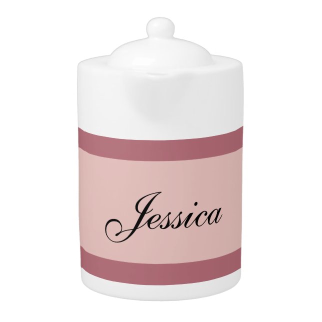 Modern Elegant Plain Simple Rose Gold Your Name Teapot (Front)