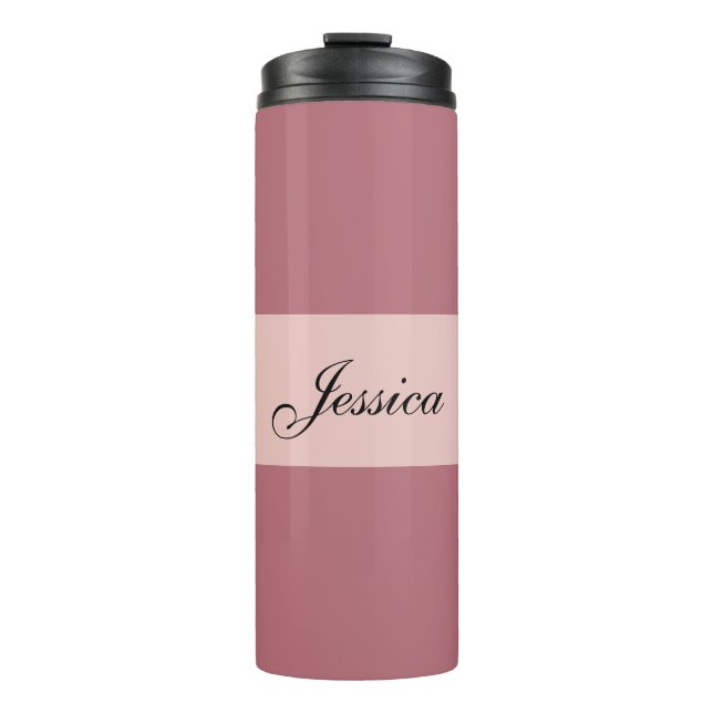 Modern Elegant Plain Simple Rose Gold Your Name Thermal Tumbler (Front)
