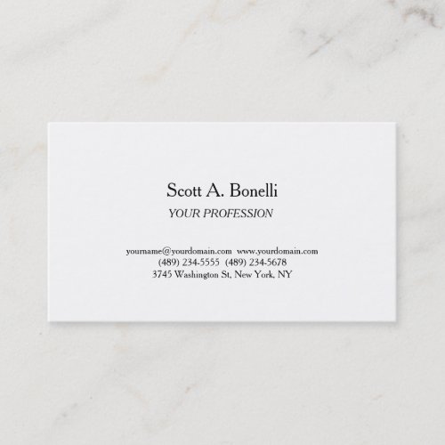 Modern Elegant Plain Simple White Special Business Card