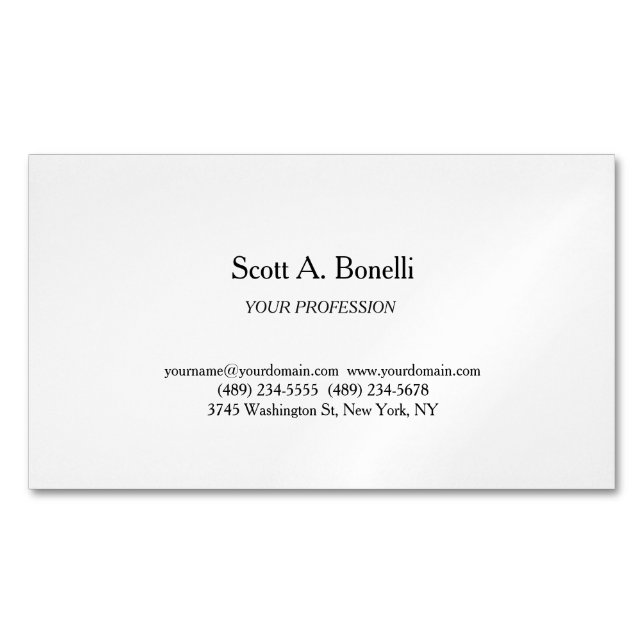 Modern Elegant Plain Simple White Special Business Card Magnet (Front)