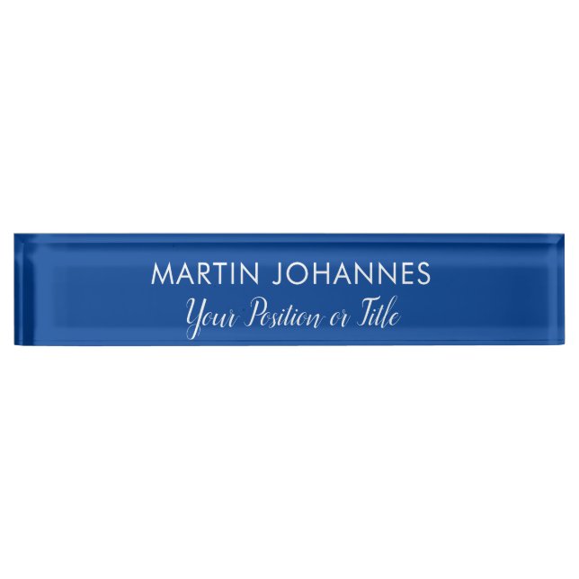 Modern Elegant Plain Stylish Blue Minimalist Desk Name Plate (Front)