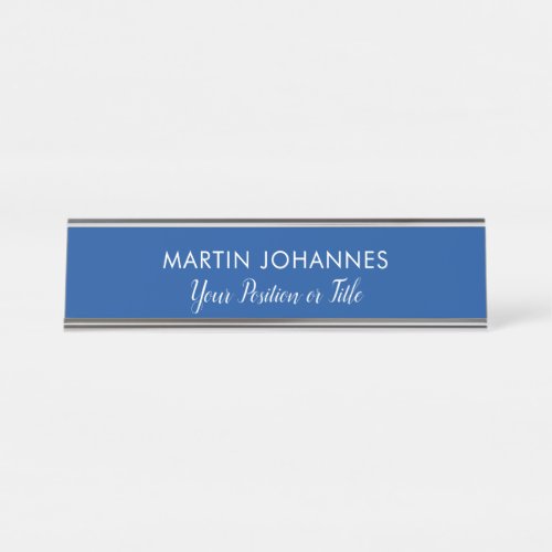 Modern Elegant Plain Stylish Blue Minimalist Desk Name Plate