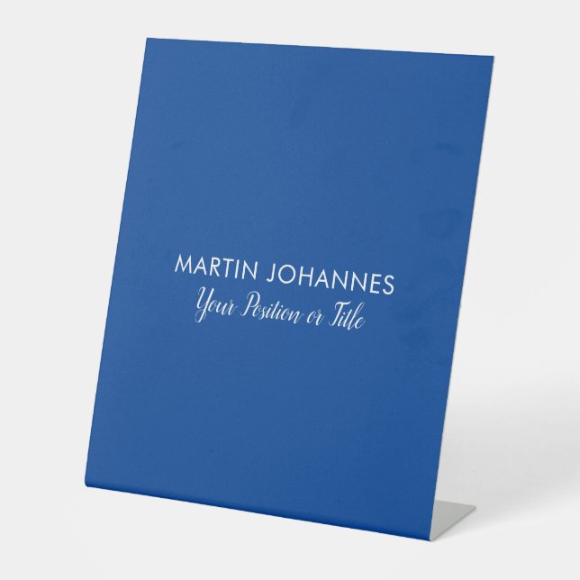 Modern Elegant Plain Stylish Blue Minimalist Pedestal Sign (Front)