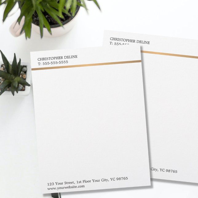 Modern Elegant Plain White Faux Copper Line Letterhead (Creator Uploaded)
