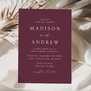 Modern Elegant Plum Purple Minimalist Wedding Invitation