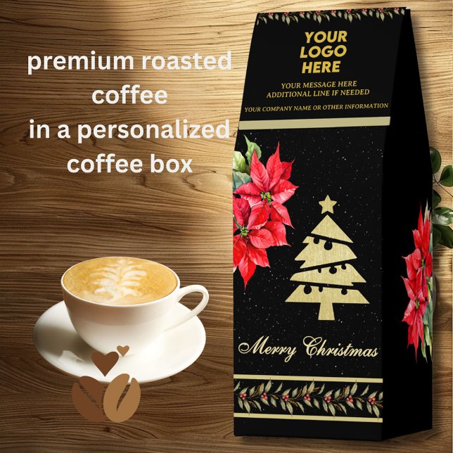 MODERN ELEGANT POINSETTIA LOGO PROMOTIONAL GIFT ROASTED COFFEE (Creator Uploaded)