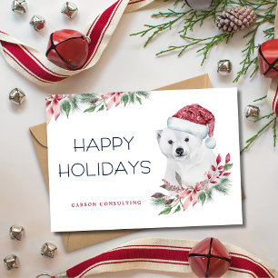Modern Elegant Polar Bear Happy Holidays Business Holiday Card