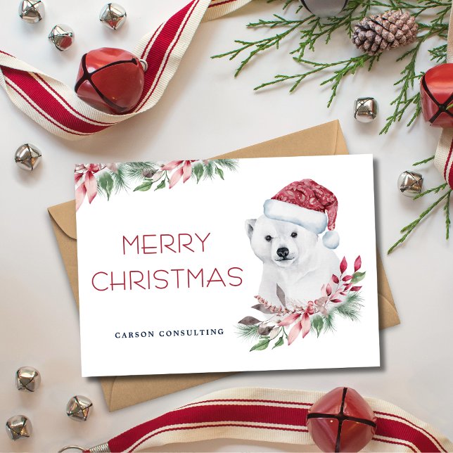 Modern Elegant Polar Bear Merry Christmas Business Holiday Card (Creator Uploaded)