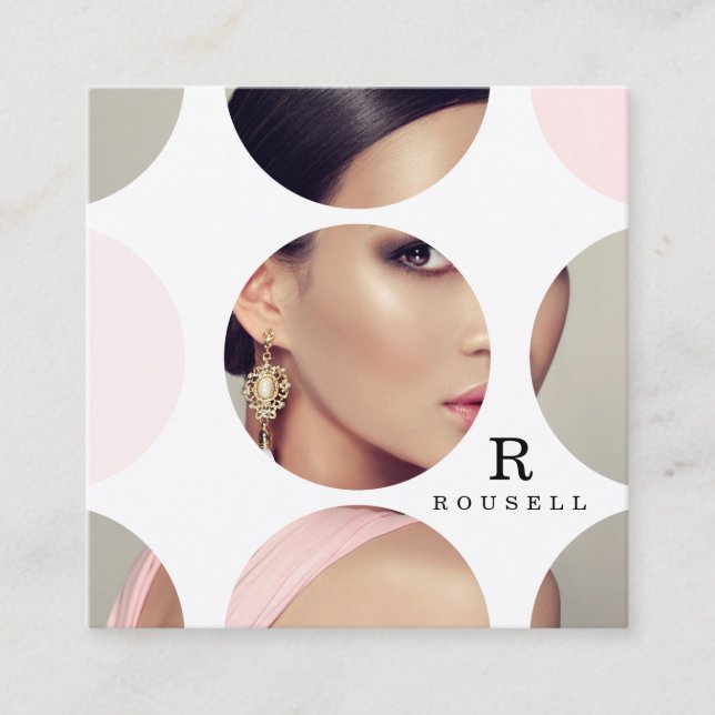 Modern Elegant Polka Dot Photo Mask Square Business Card (Front)