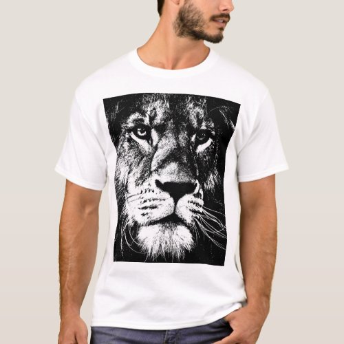 Modern Elegant Pop Art Lion Face Template Mens T_Shirt