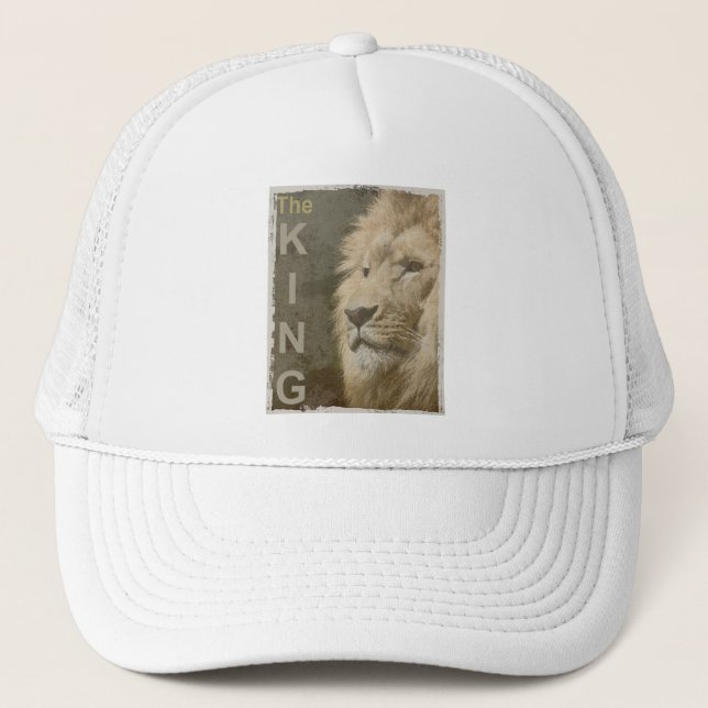 Modern Elegant Pop Art Lion Head The King Template Trucker Hat (Front)
