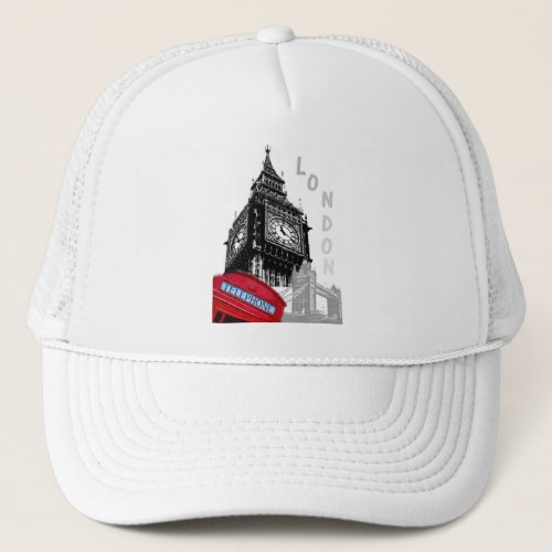 Modern Elegant Pop Art London Big Ben Clock Tower Trucker Hat