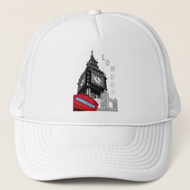 Modern Elegant Pop Art London Big Ben Clock Tower Trucker Hat (Front)