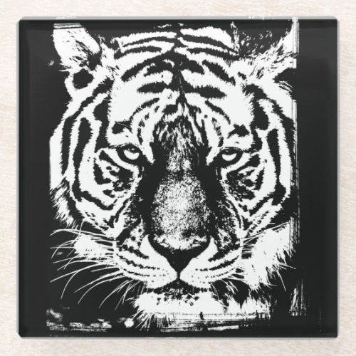 Modern Elegant Pop Art Tiger Head Template Glass Coaster