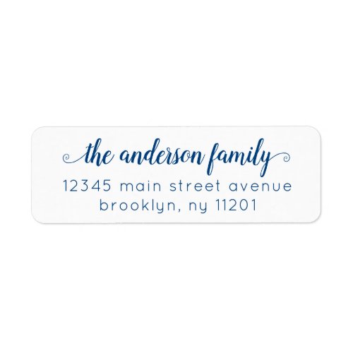 Modern Elegant Preppy Navy Blue Script Family Label