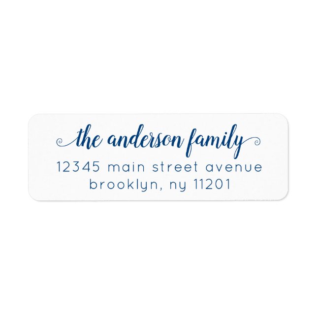 Modern Elegant Preppy Navy Blue Script Family Label (Front)