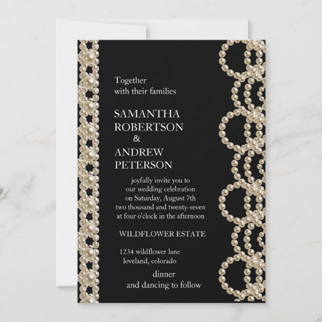Modern Elegant Pretty Pearls Wedding Invitation (Front)