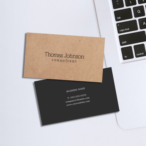 Modern Elegant PRINTED Kraft Dark Grey Consultant Business Card