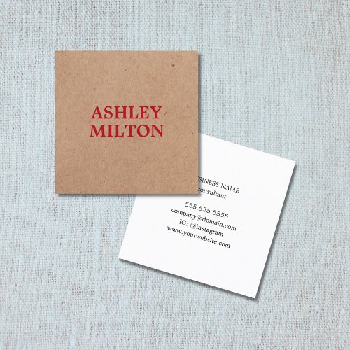 Modern Elegant  Printed Kraft Red Bold Consultant Square Business Card