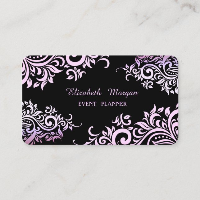 Modern Elegant Professional  Black,  Floral Business Card (Front)