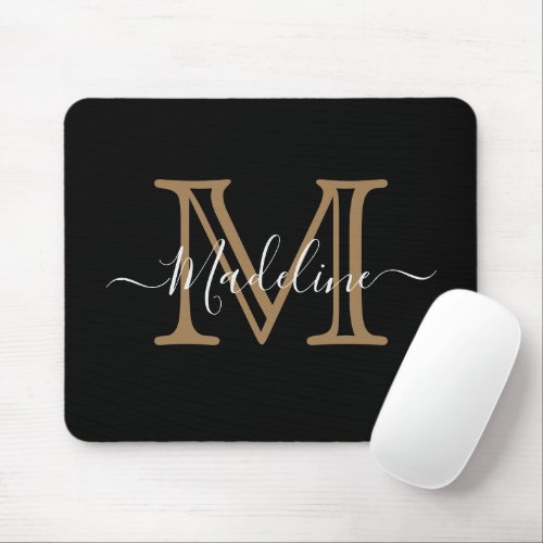 Modern Elegant Professional Black Gold Monogram Mouse Pad