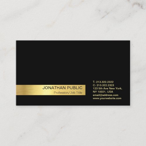 Modern Elegant Professional Black Gold Plain Business Card