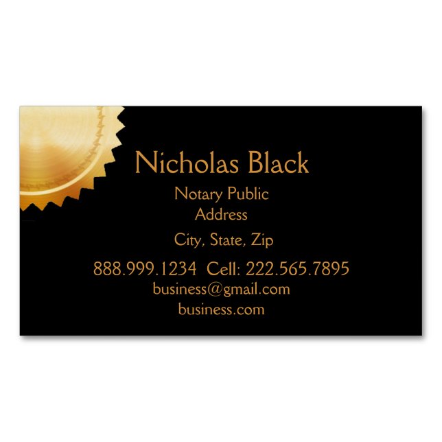 Modern Elegant Professional Black Gold Seal Business Card Magnet (Front)