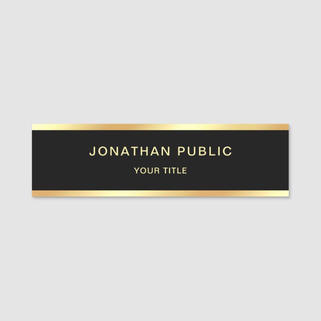 Modern Elegant Professional Black Gold Template Name Tag (Front)
