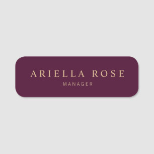 Modern Elegant Professional Burgundy Wine Color Name Tag